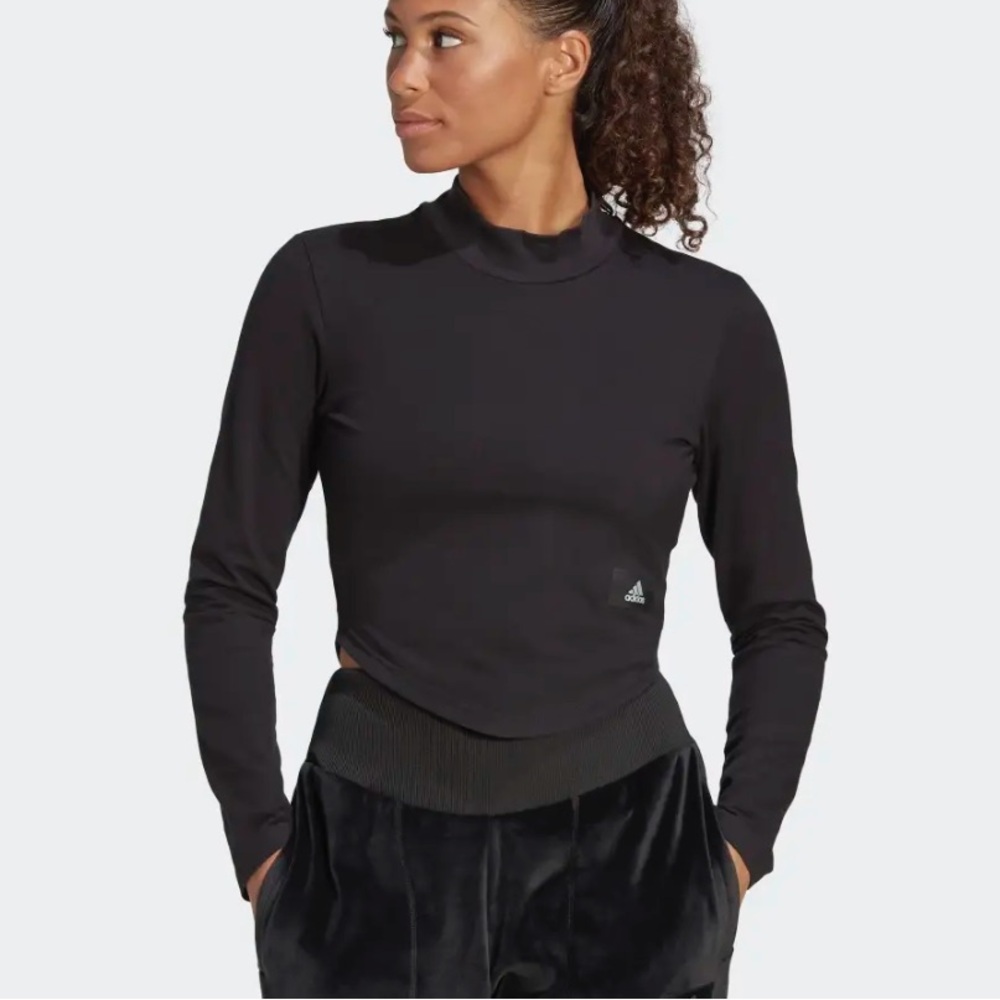Adidas Black Long Sleeve Mock Neck Crop Top